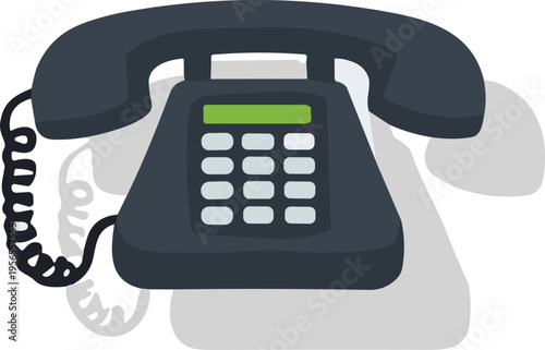 Black Landline Telephone Illustration With Handset And Keypad Isolated On White Background Representing Business Communication Customer Support Office Equipment Professional Telemarketing And Help 