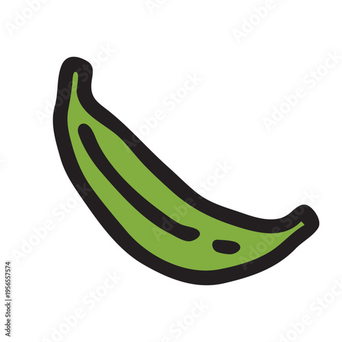 Banana doodle icon hand drawn with black line in freehand style and colored. Vector illustration isolated on white background