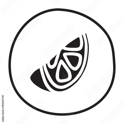 Citrus orange or lemon slice doodle icon hand drawn in flat style. Vector illustration isolated on white background