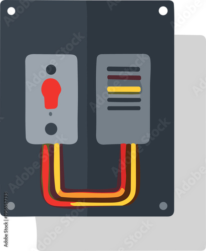 Flat Vector Illustration of an Electrical Fuse Box Circuit Breaker Panel with Colorful Wires Isolated on White Background Representing Electricity Maintenance Power Distribution and Engineering