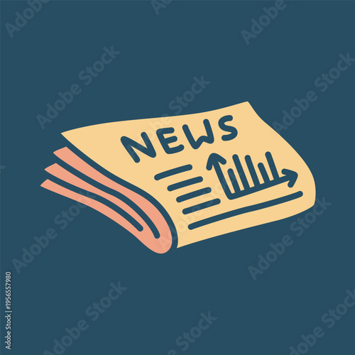 Doodle newspaper icon hand drawn in a modern minimalistic style and colored on dark background. Vector illustration
