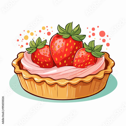 Minimalistisches Erdbeer-Törtchen auf hellem Hintergrund mit Copy Space