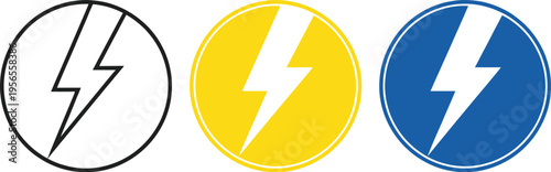 Flash power icon set, lightning, bolt, and energy symbols, electricity and voltage icons, bold high contrast vector illustrations for apps, websites, and technology interface design.