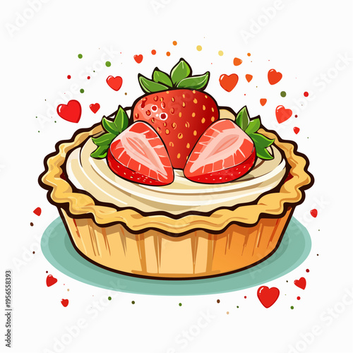 Minimalistisches Erdbeer-Törtchen auf hellem Hintergrund mit Copy Space