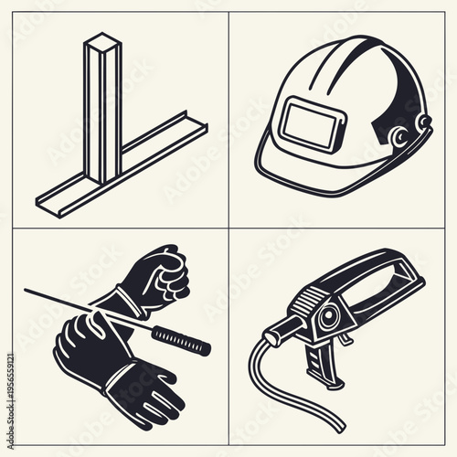 Industrial welding and construction safety equipment icon set