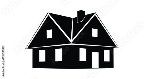 Simple black house illustration with a gable roof a stark silhouette