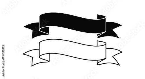 Two decorative ribbons one black and one white in silhouette