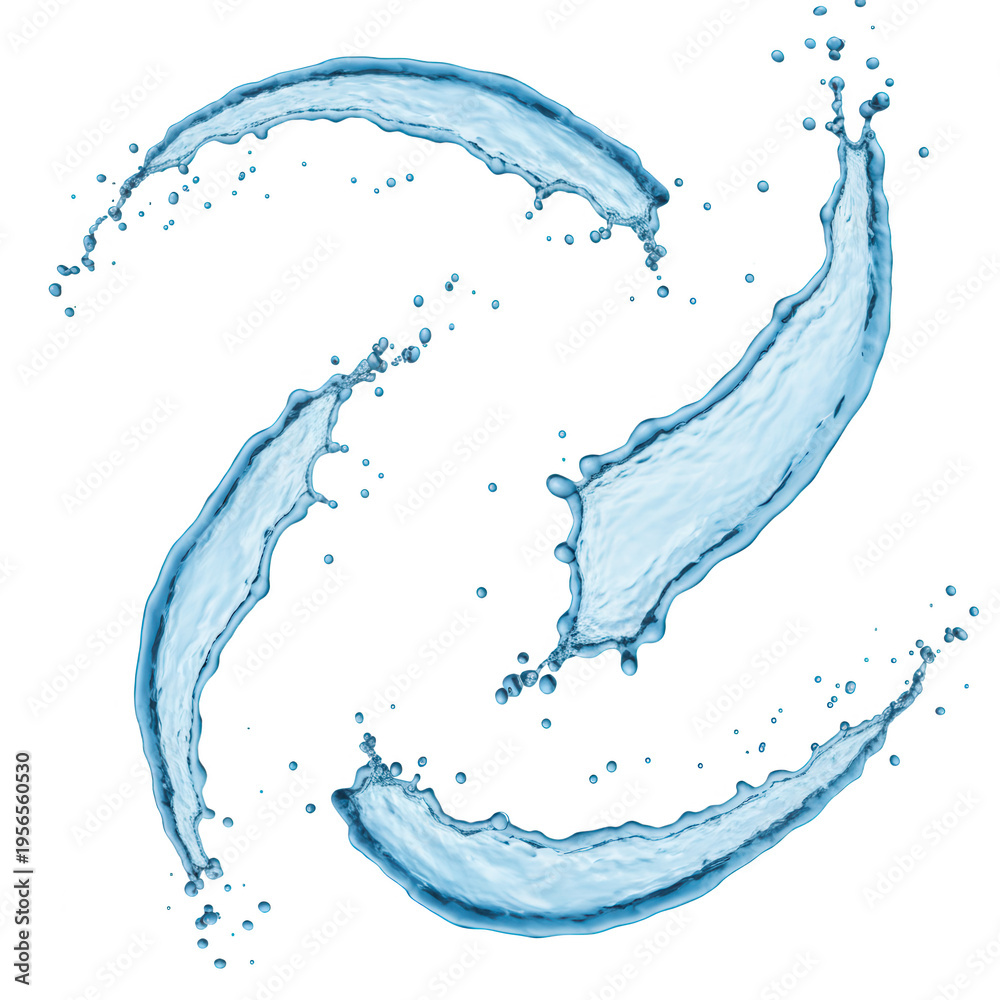Obraz premium Three water splashes in a circular motion isolated on transparent background