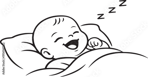 Baby Smiling In Sleep Line Drawing Vector Cute Infant Sleeping Peaceful Expression Minimal Outline Illustration