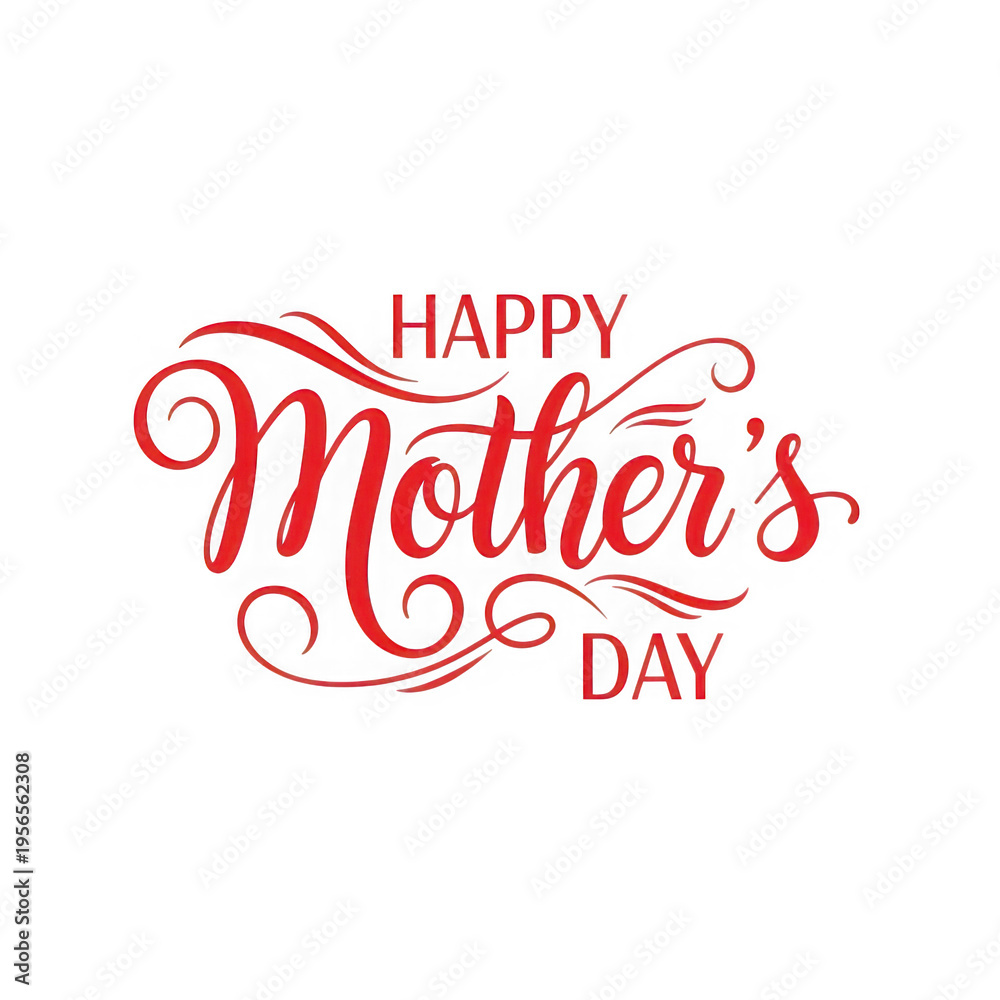 Fototapeta premium Happy mother's day greeting in red cursive text isolated on transparent background, png