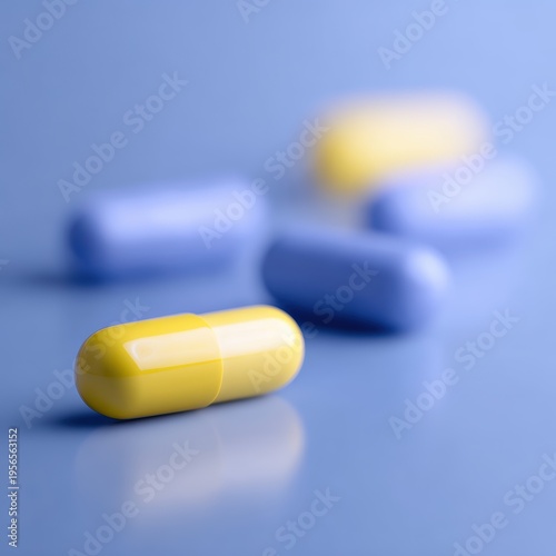 blue capsules facing yellow herbal supplement pills healthcare comparison concept