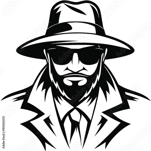 Bearded man wearing a fedora hat and sunglasses appears stern and mysterious