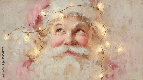Santa Claus portrait with glowing lights festive Christmas painting illustration