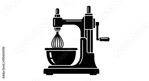 Black silhouette of a stand mixer with whisk
