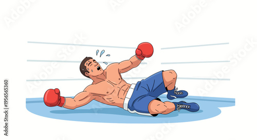 Defeated boxer lying on the ring floor after losing a fight