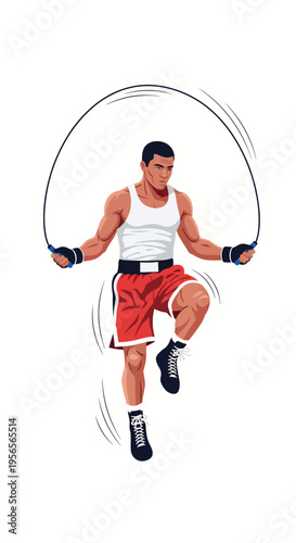 Strong athlete practicing speed rope jumping for boxing conditioning