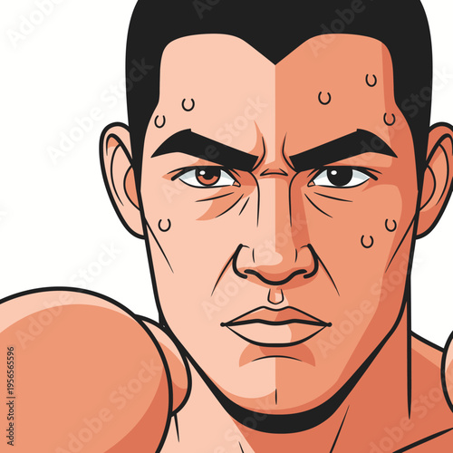 Close up portrait of a sweating and determined boxer face