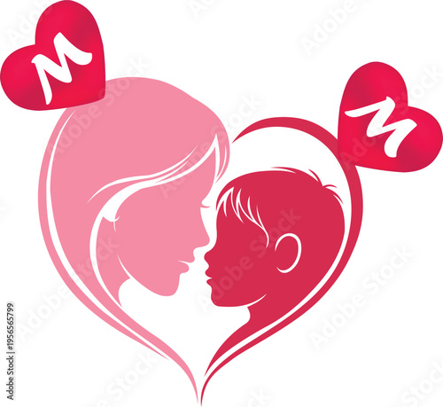 Mother and child silhouette inside heart for Mother's Day.