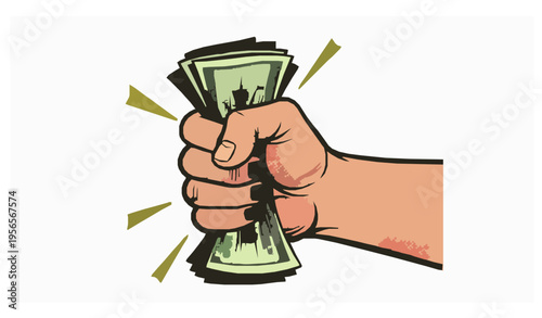Comic style hand grabbing cash money pop art vector illustration