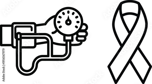 Blood pressure monitor with awareness ribbon icon set. healthcare and medical concept illustration