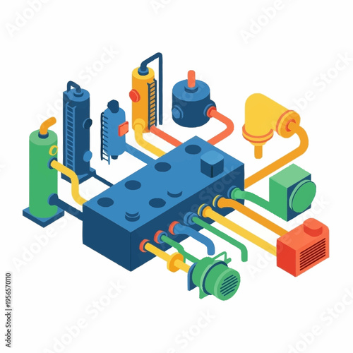 Industrial Chemical Processing Plant Equipment Illustration.