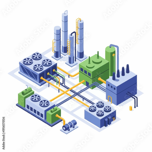 Industrial Complex with Cooling Towers and Chimneys.