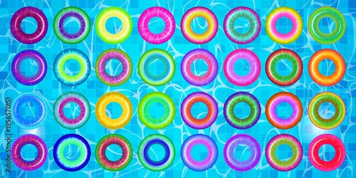 Swimming pool rings set, color float tubes, pool rubber circles