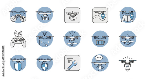 Set of Modern Drone Technology Icons and Symbols