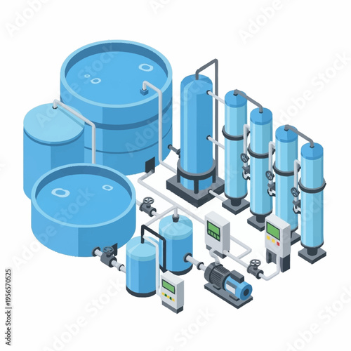 Industrial Water Purification System Equipment Illustration.