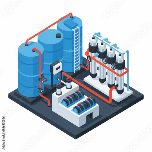 Industrial Water Treatment Plant Equipment Illustration.