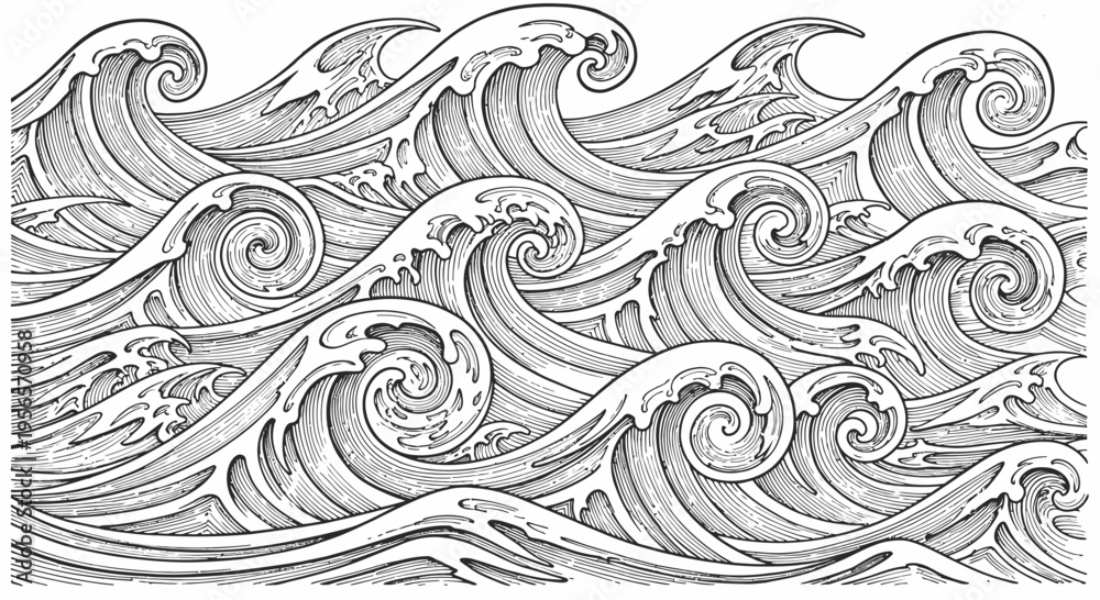 Fototapeta premium Hand Drawn Ocean Wave Pattern Vector Illustration