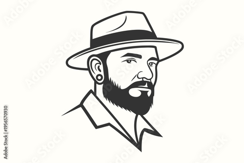 Confident man sporting fedora, stylish beard, and shirt looks fashionable with simplicity now