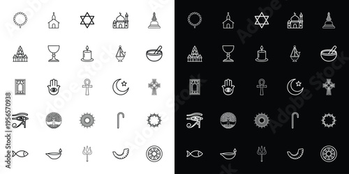 Set of 30 Outline Religious and Spiritual Icons Vector for Web, App, and UI Design