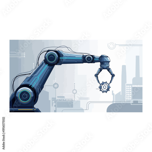 Automated Robotic Arm Holding Gear in High-Tech Industrial Environment