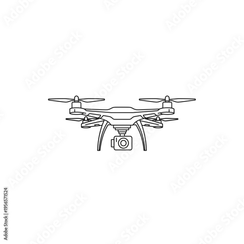 Minimalist Line Art Outline of a Professional Camera Drone Quadcopter