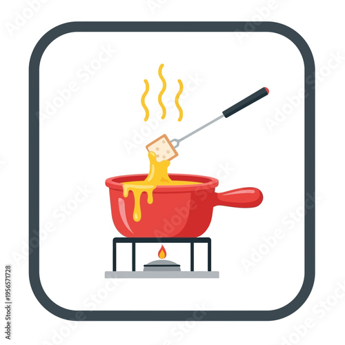 Delicious Cheese Fondue Pot with Bread Dipping on a Stove - A Culinary Delight