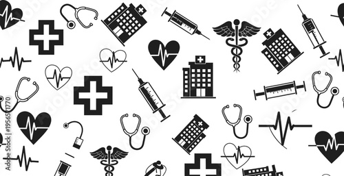 Medical symbols and icons pattern