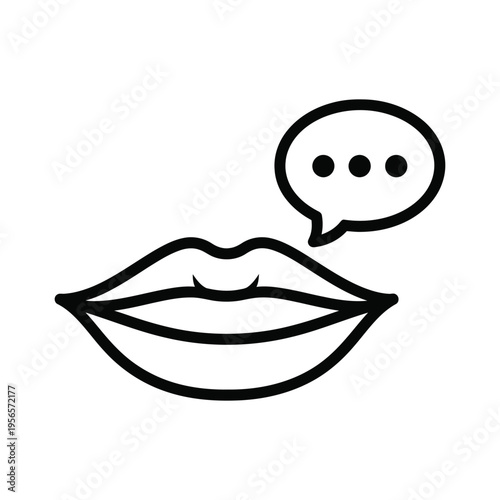 A simple line drawing of lips with a speech bubble