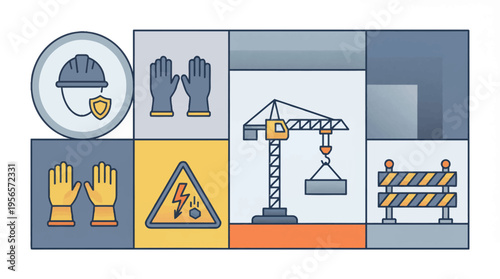 Modern flat vector infographic shows construction workflow with horizontal timeline