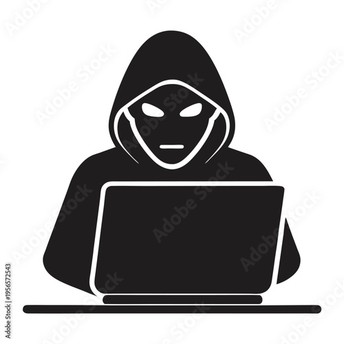 Hooded hacker working intently at a black laptop suggests cybersecurity threats now