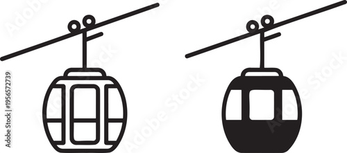 Cable car silhouette & outline set isolated on transparent background