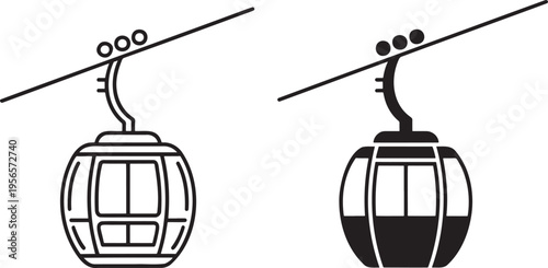 Cable car silhouette & outline set isolated on transparent background