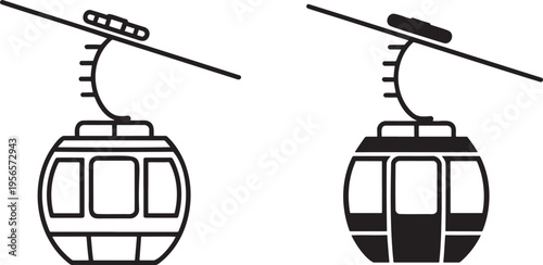 Cable car silhouette & outline set isolated on transparent background