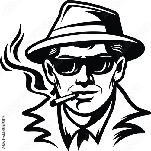 man in hat and shades smokes with style in bold black lines