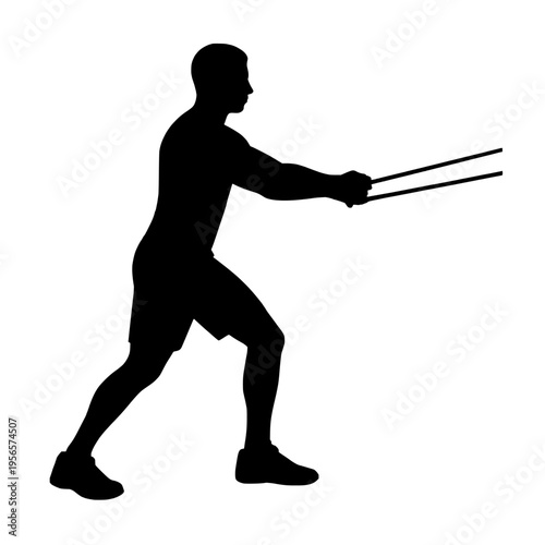 Black silhouette of a man exercising with resistance bands