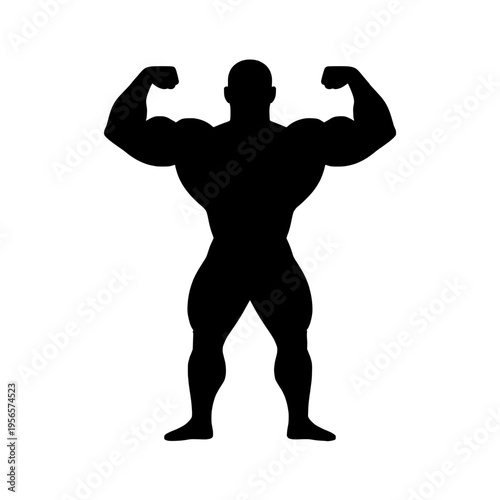 Black silhouette of a muscular man flexing his arms