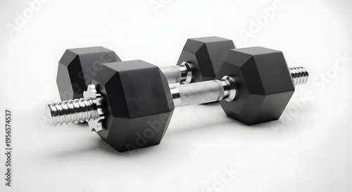 Dumbbells isolated on white background, fitness concept, clean composition, realistic shadows