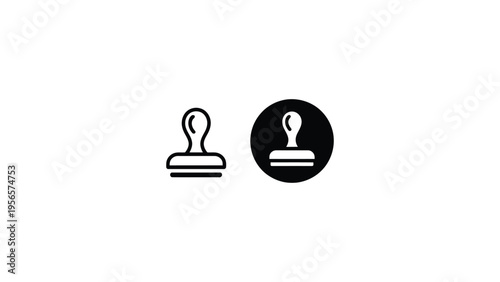 rubber stamp icon set flat illustration of outline and solid stamp symbols isolated on light background, office tool branding approval concept