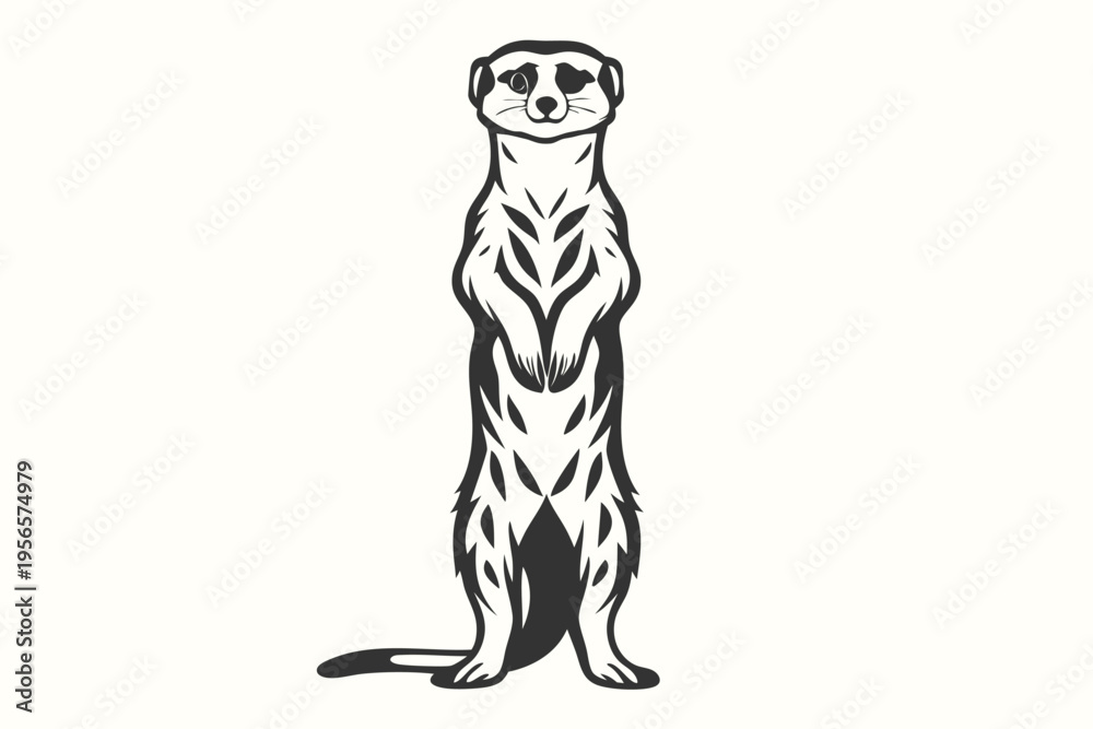 Fototapeta premium Monochromatic meerkat stands tall with curious expression, showing detailed fur pattern and alert posture