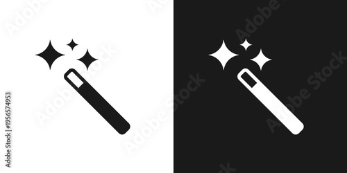 Magic Wand Icon Set for AI Image Generation, Creative Photo Editing and Auto Enhancement Vector, Minimalist Sparkle Symbol for Magic Effects and Smart UI Design